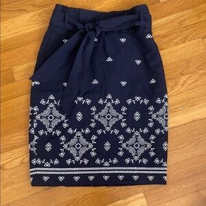 Ann Taylor Navy Blue A-Line Skirt with White Embroidery